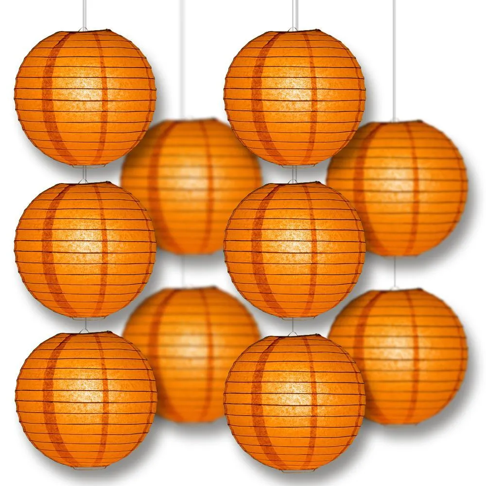 10" Persimmon Orange Round Paper Lantern, Even Ribbing, Chinese Hanging Wedding & Party Decoration