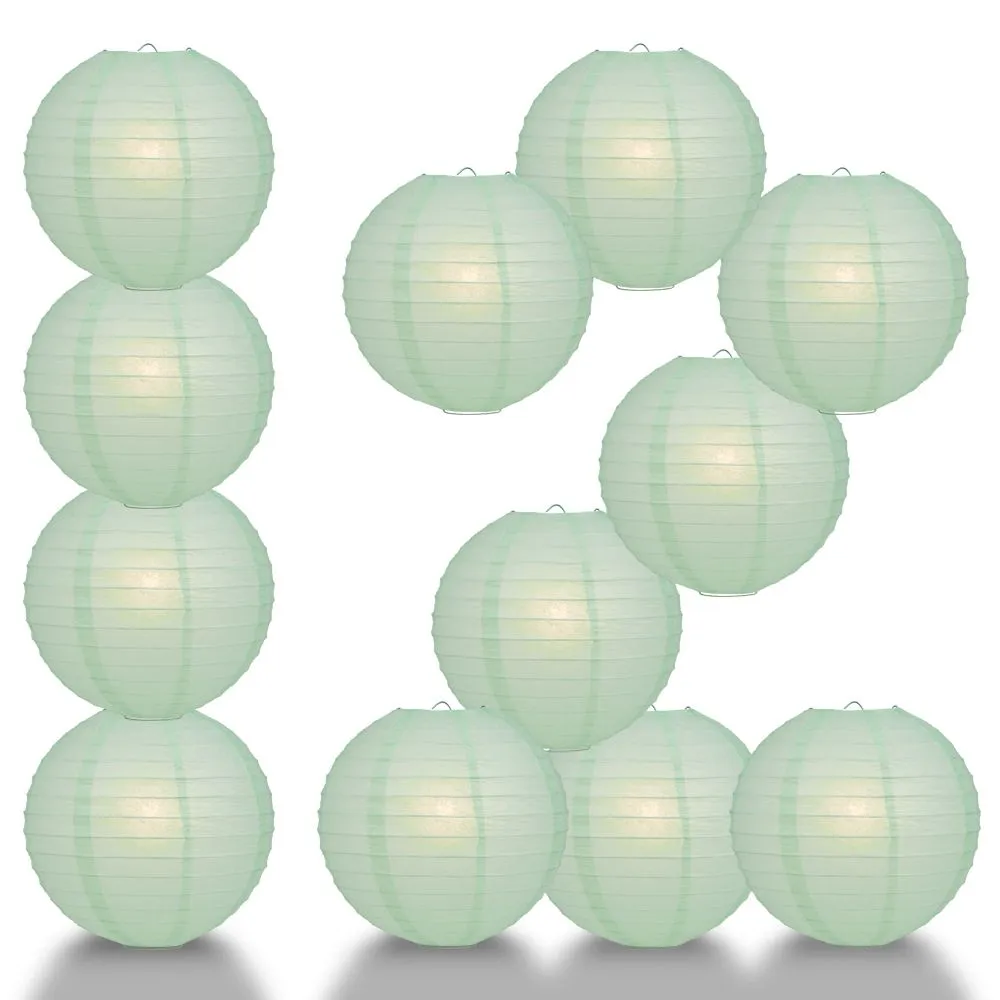 12 PACK | Cool Mint Green Even Ribbing Round Paper Lantern, Hanging Combo Set