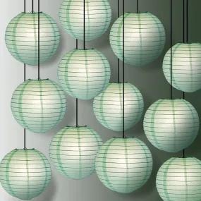 12 PACK | Cool Mint Green Even Ribbing Round Paper Lantern, Hanging Combo Set