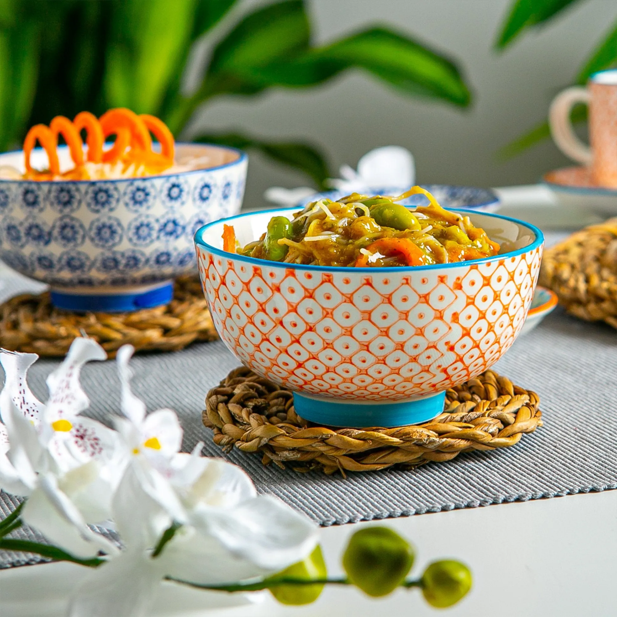 12cm Hand Printed China Rice Bowl - By Nicola Spring