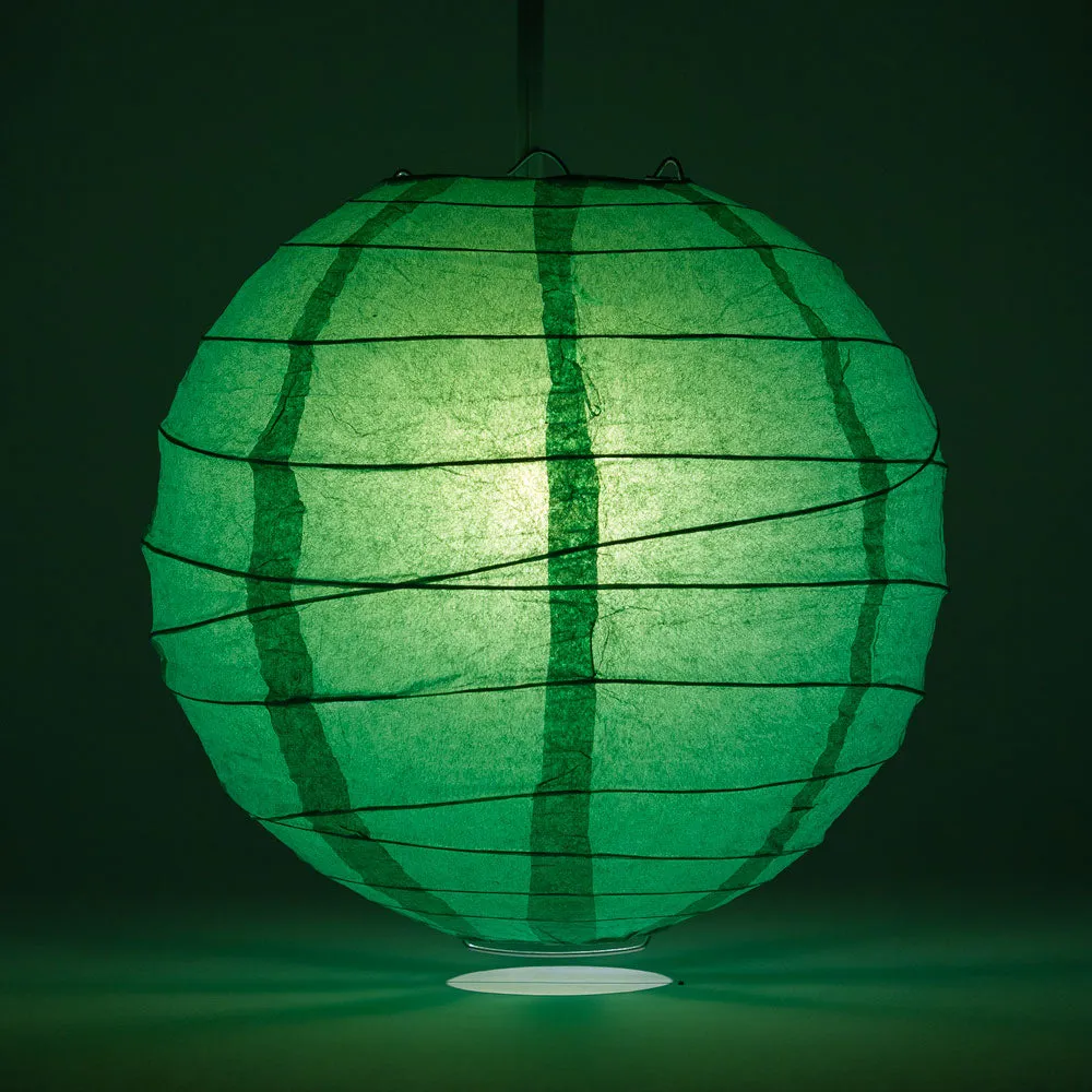 12" Emerald Green Round Paper Lantern, Crisscross Ribbing, Chinese Hanging Wedding & Party Decoration