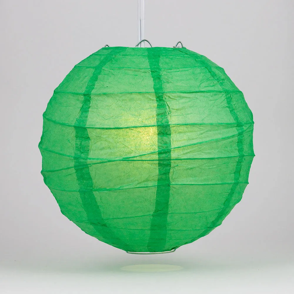 12" Emerald Green Round Paper Lantern, Crisscross Ribbing, Chinese Hanging Wedding & Party Decoration