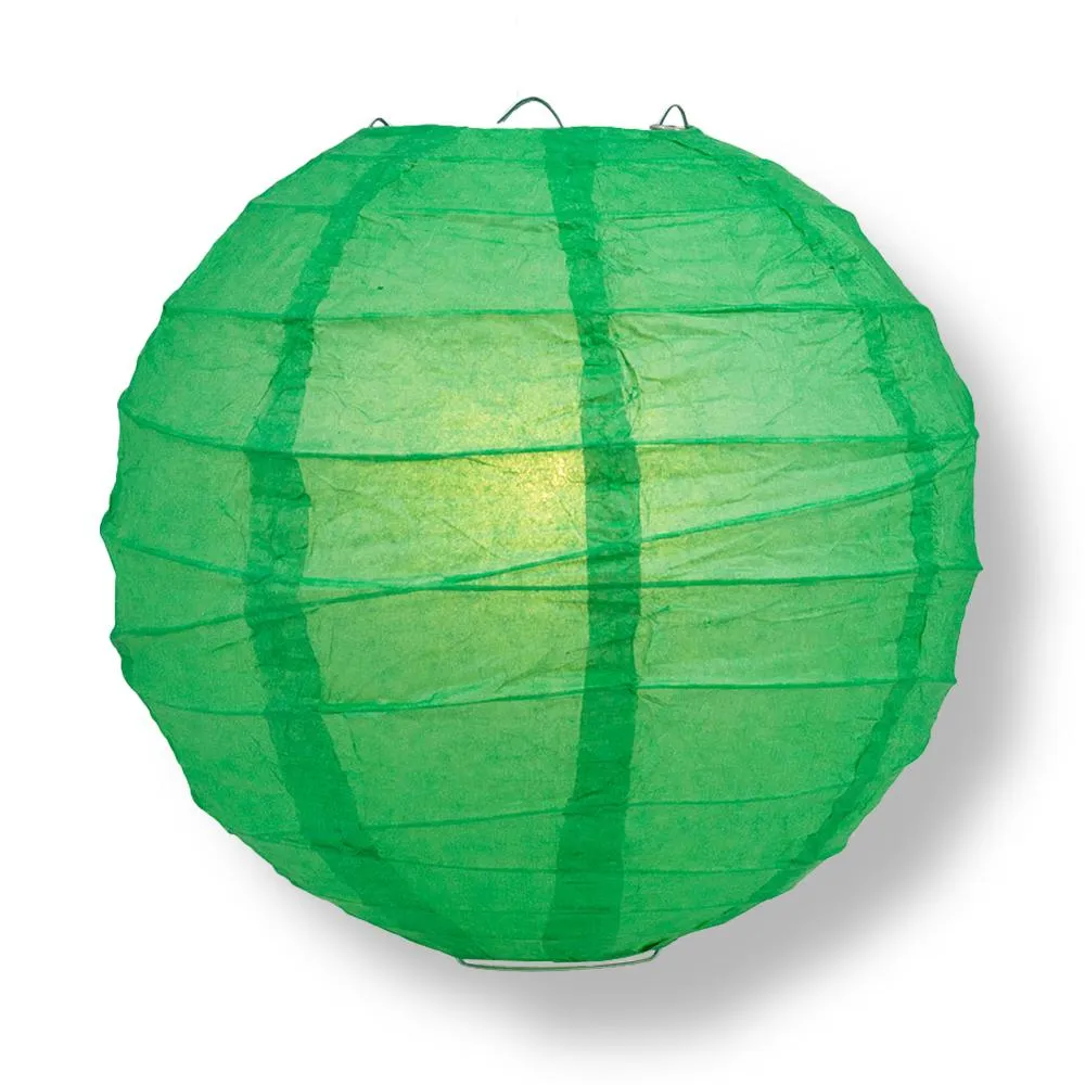 12" Emerald Green Round Paper Lantern, Crisscross Ribbing, Chinese Hanging Wedding & Party Decoration