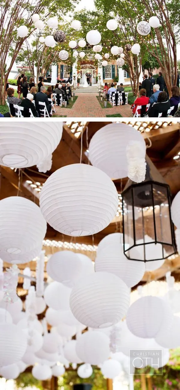 12" White Round Paper Lantern, Even Ribbing, Chinese Hanging Wedding & Party Decoration