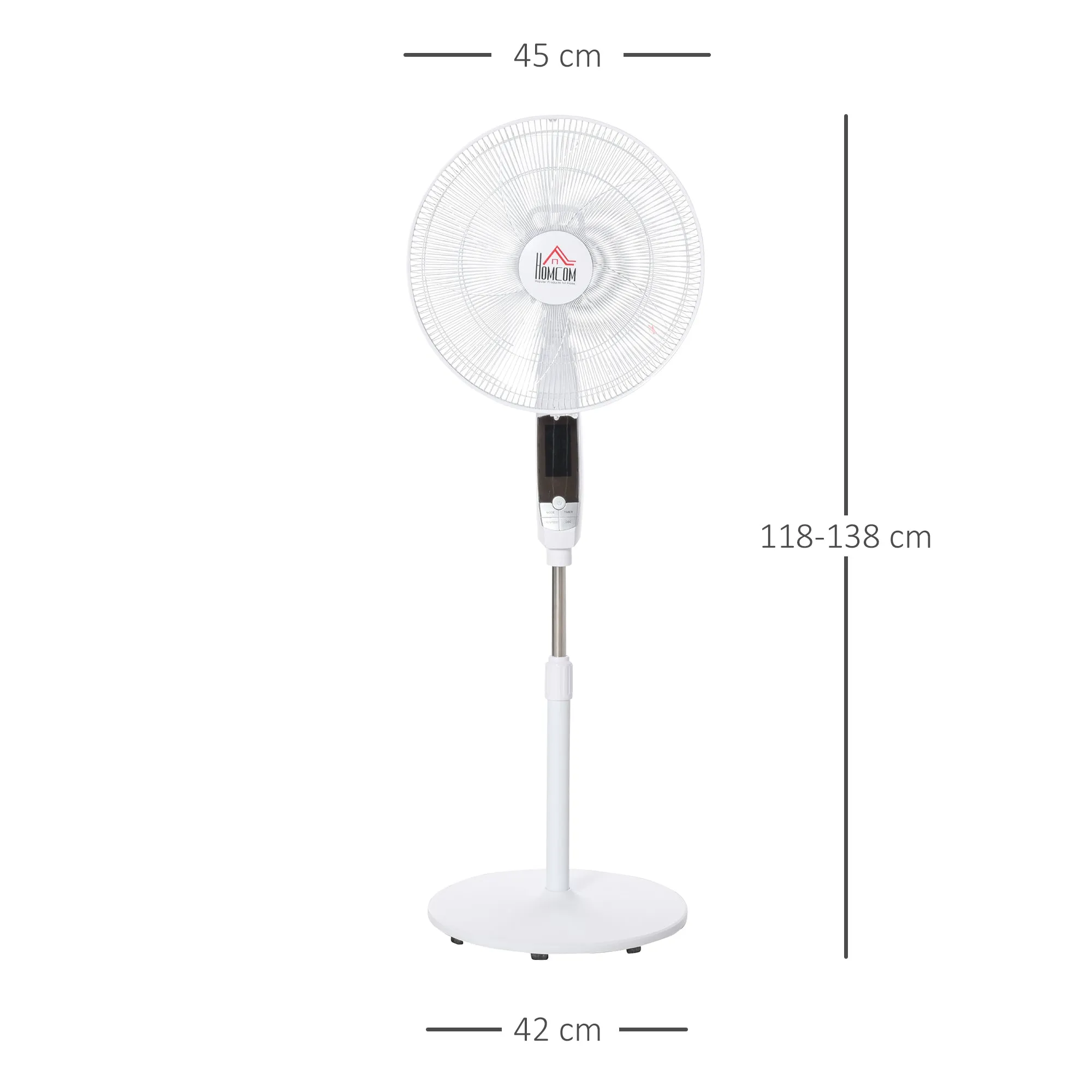 15" Oscillating Three Speed Adjustable Height Pedestal Fan With Remote White