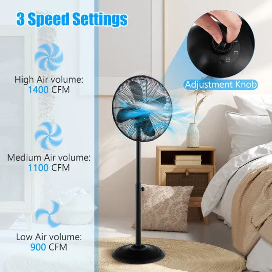 16 Inch Pedestal Standing Fan Oscillating Pedestal Fan with 3 Speeds and Adjustable Height-Black