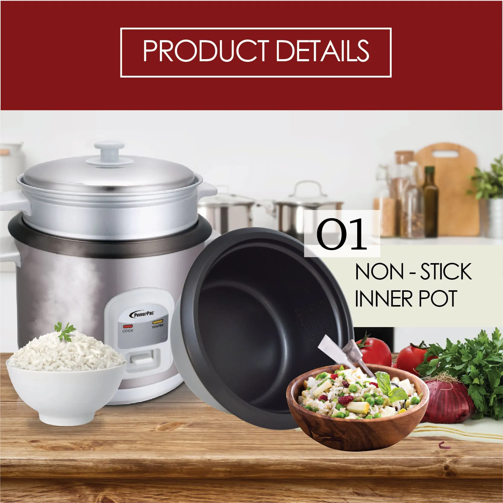 1L Rice Cooker with Steamer (PPRC64)