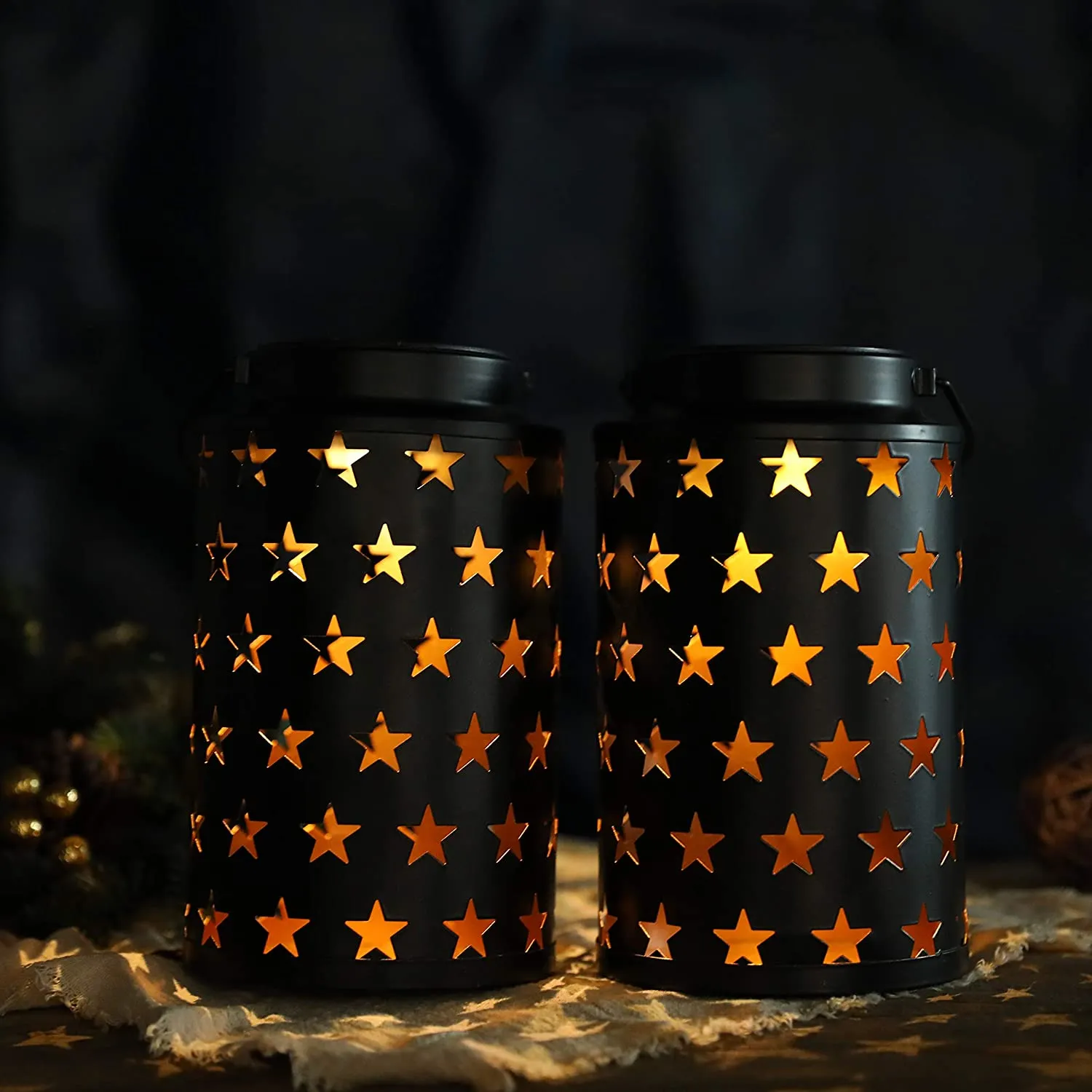 2 Pack Solar Lantern Lights Outdoor (Hollow Stars)