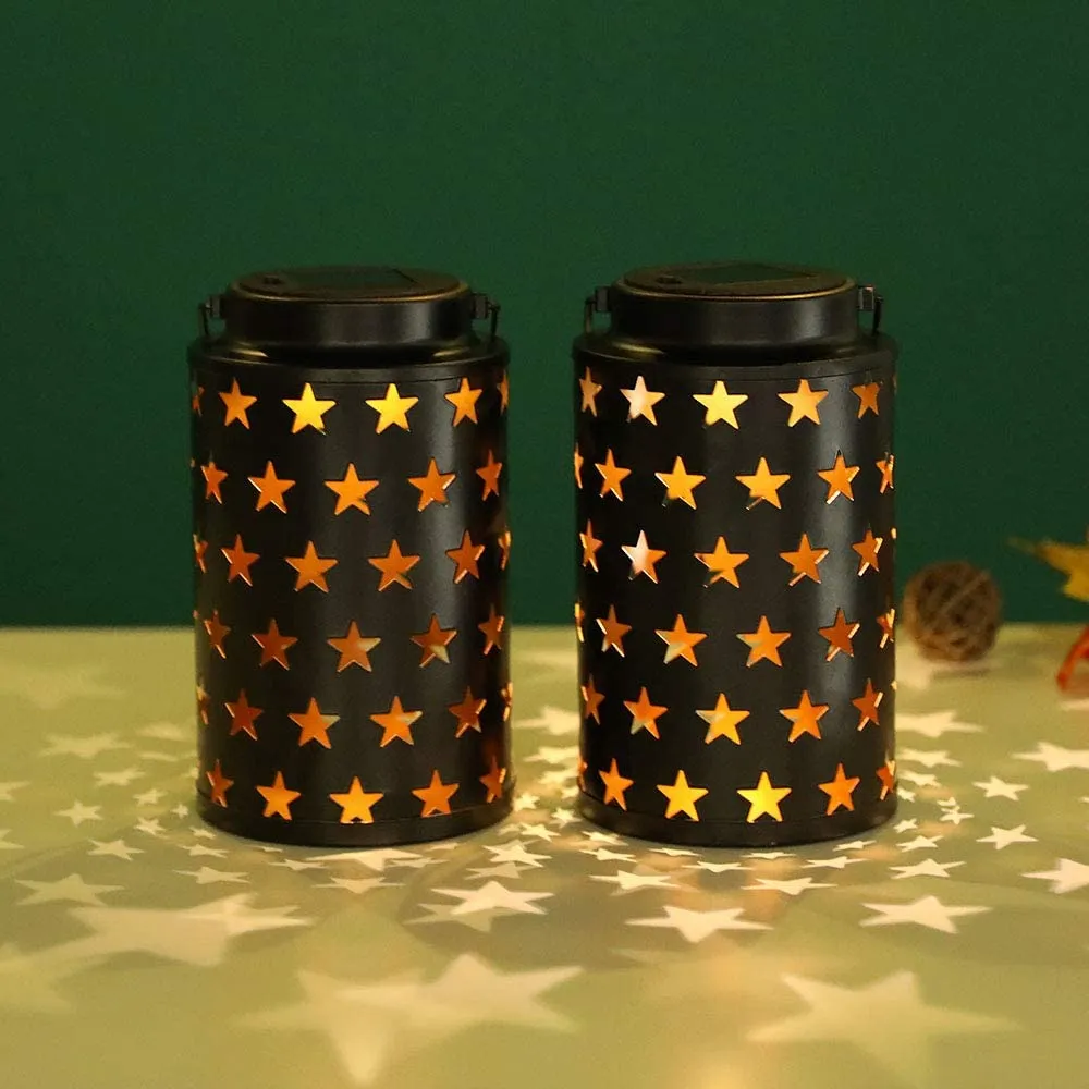 2 Pack Solar Lantern Lights Outdoor (Hollow Stars)