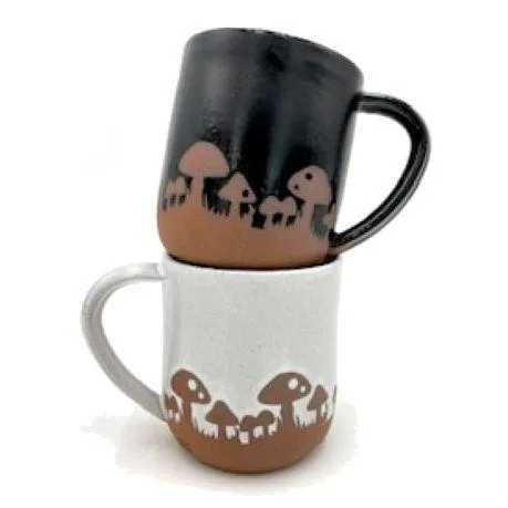 (20% Off) Mug - 12oz - Black Glazed Mushrooms Mug by Ruby Farms Pottery