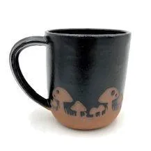 (20% Off) Mug - 12oz - Black Glazed Mushrooms Mug by Ruby Farms Pottery