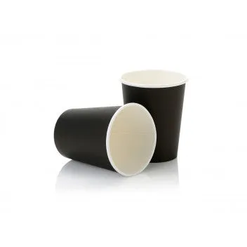 250ml Paper Coffee Cup Single Wall Cup Black with Black Sip Lid 10pack