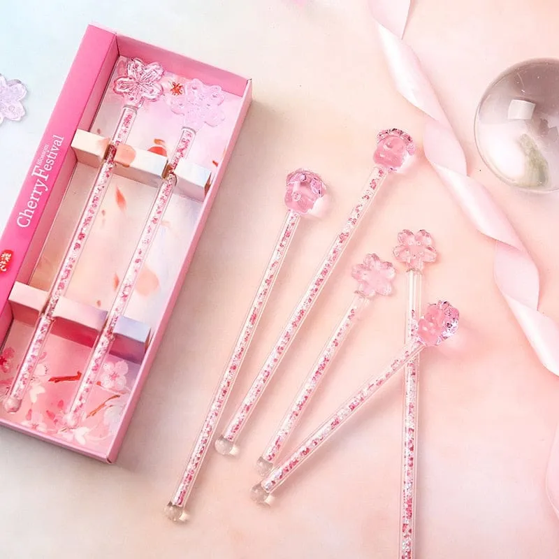 2pcs Kawaii Sakura Glass Coffee Spoon with Bling Sequins