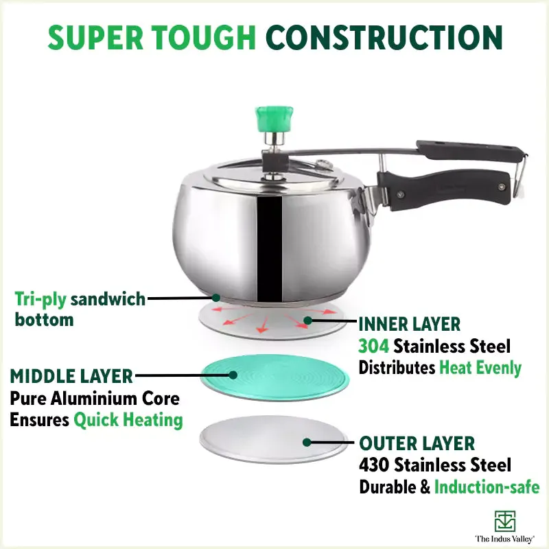 3L 5L QuicKooker Stainless Steel Pressure Cooker Combo  Free ₹600 Wood Chopping Board, Premium Quality, Tri-ply (3 Layer) Heavy Bottom, 3Yr Warranty, ISI Certified, Induction & Gas