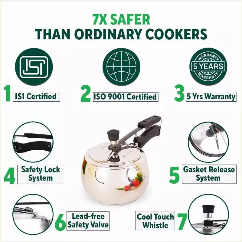 3L 5L QuicKooker Stainless Steel Pressure Cooker Combo  Free ₹600 Wood Chopping Board, Premium Quality, Tri-ply (3 Layer) Heavy Bottom, 3Yr Warranty, ISI Certified, Induction & Gas