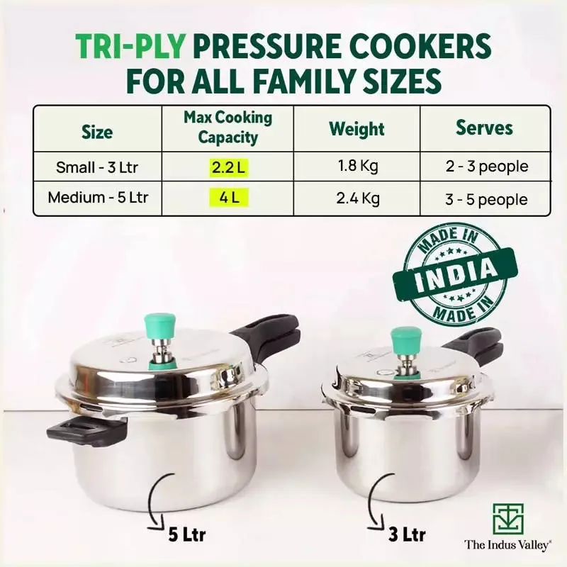 3L 5L RapidCuk Tri-ply Stainless Steel Pressure Cooker Combo  Free ₹600 Wood Chopping Board, Premium Quality, 3 Layer Thick Body, Heavy Bottom, 5Yr Warranty, ISI Certified, Induction & Gas