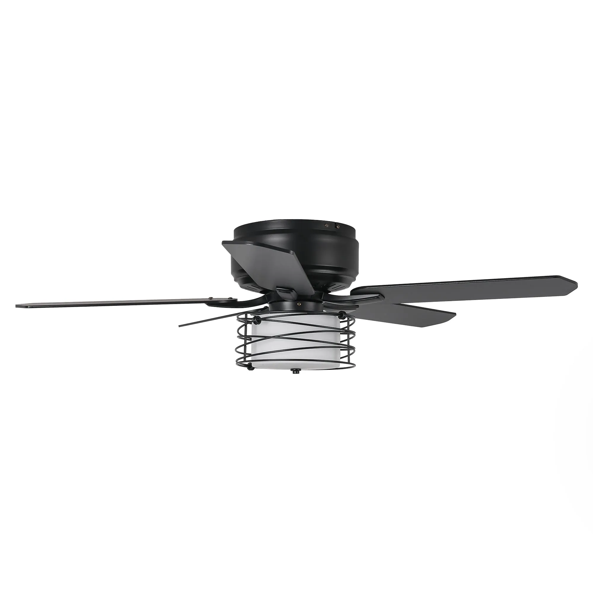 48" Athens Industrial Flush Mount Reversible Ceiling Fan with Lighting and Remote Control