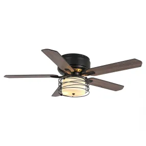 48" Athens Industrial Flush Mount Reversible Ceiling Fan with Lighting and Remote Control