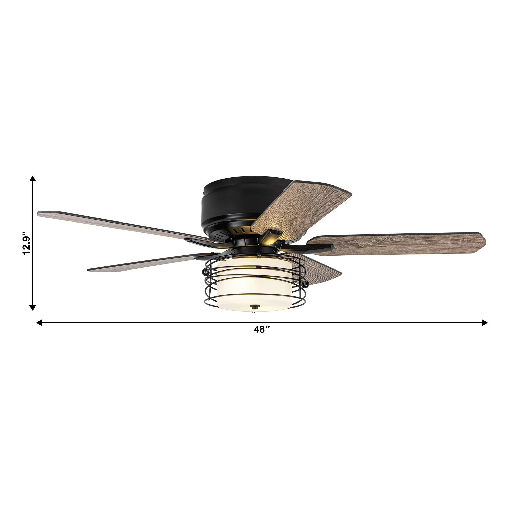 48" Athens Industrial Flush Mount Reversible Ceiling Fan with Lighting and Remote Control