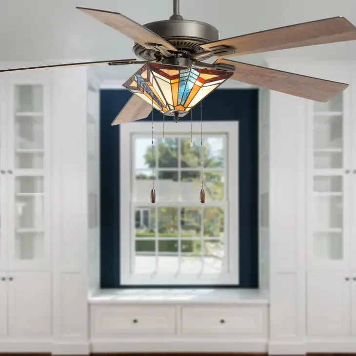 52"W Ezra Multicolor Tiffany Style Ceiling Fan