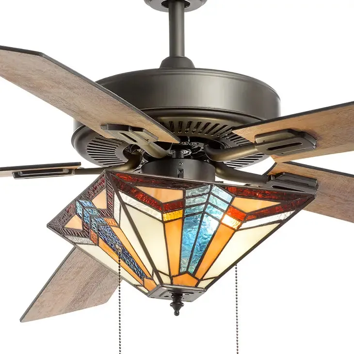 52"W Ezra Multicolor Tiffany Style Ceiling Fan