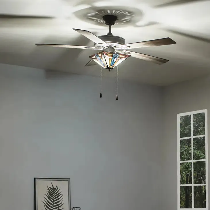 52"W Ezra Multicolor Tiffany Style Ceiling Fan