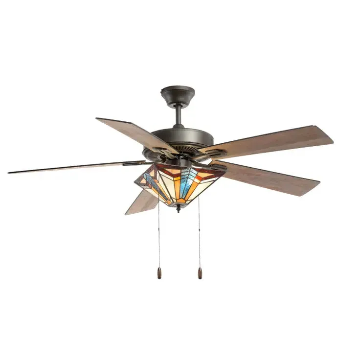 52"W Ezra Multicolor Tiffany Style Ceiling Fan