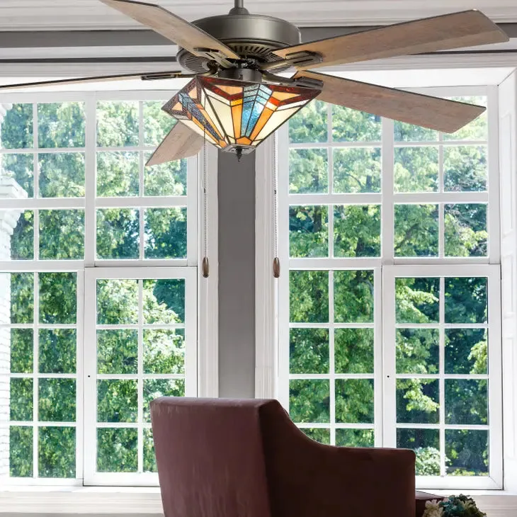 52"W Ezra Multicolor Tiffany Style Ceiling Fan