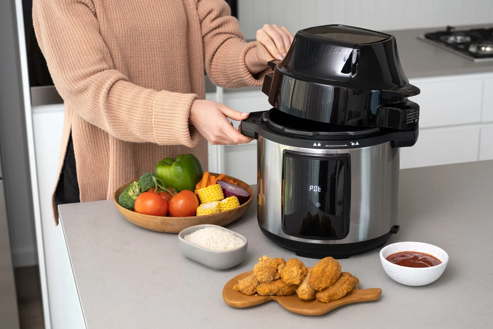 6L Air Fryer   Pressure Cooker (Silver) Kitchen Appliance