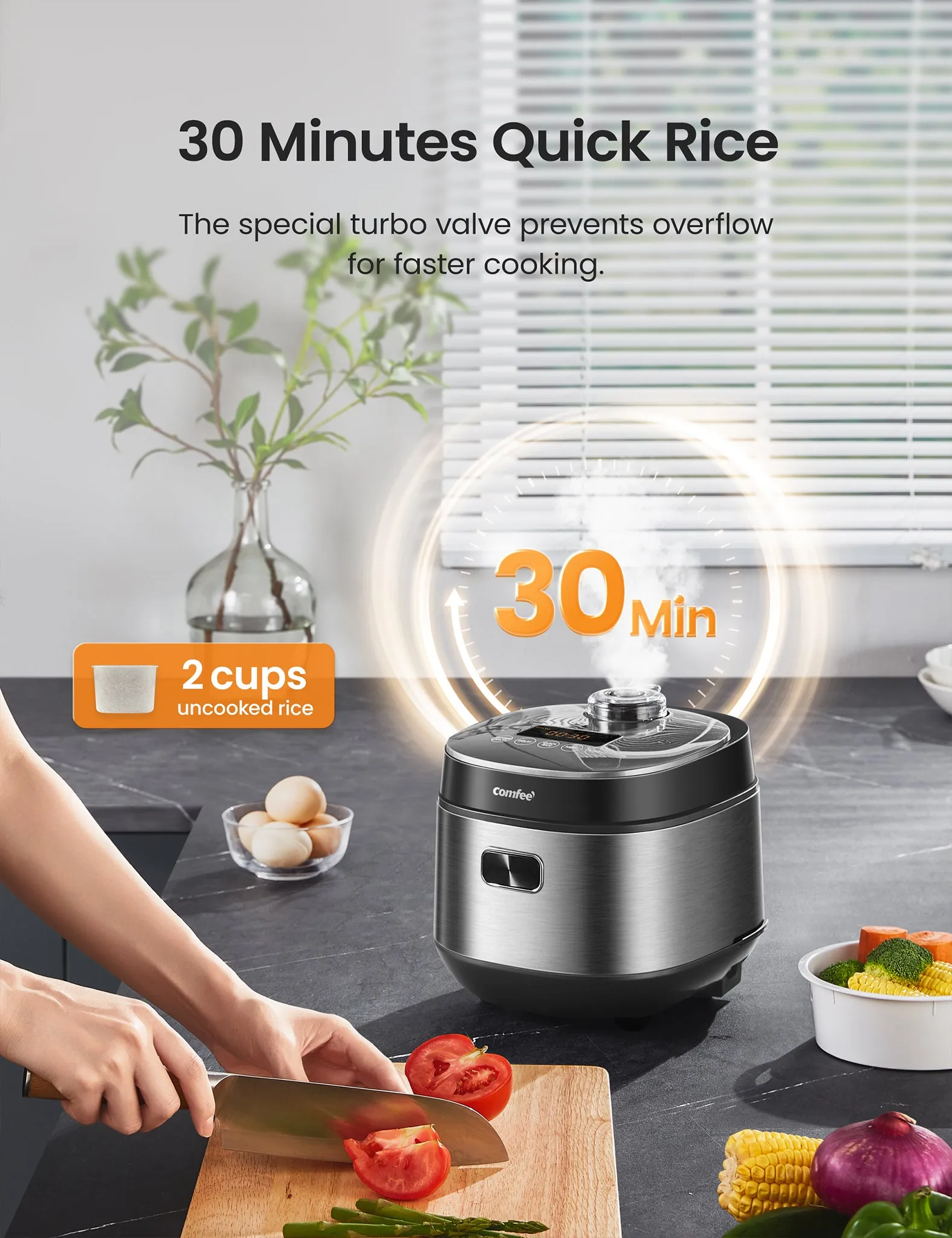 8 Cups Cooked Compact Rice Cooker