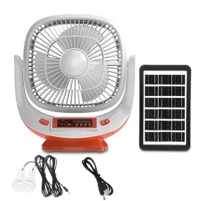 8'' Solar Rechargeable Led Lights Radio Table Fan With Speaker Q-F108