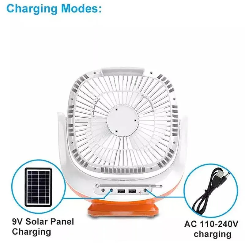 8'' Solar Rechargeable Led Lights Radio Table Fan With Speaker Q-F108