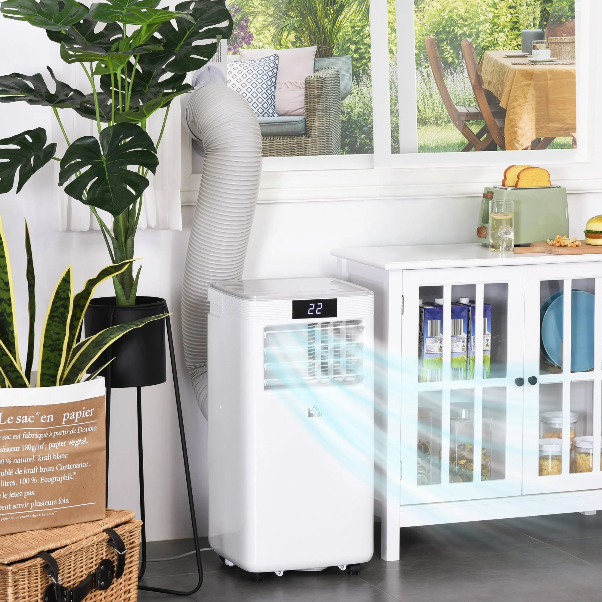 8000 BTU 4-In-1 Compact Portable Mobile Air Conditioner Unit Cooling Dehumidifying Ventilating w/ Fan Remote LED Display 24 Hr Timer Auto Shut