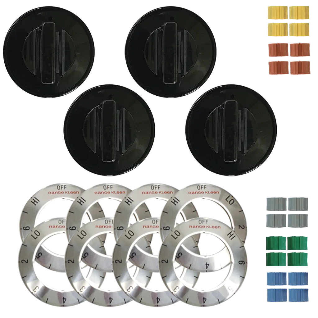 8114 Universal 4 Pack Black Replacement Knob Kit Electric Stove