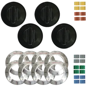 8114 Universal 4 Pack Black Replacement Knob Kit Electric Stove