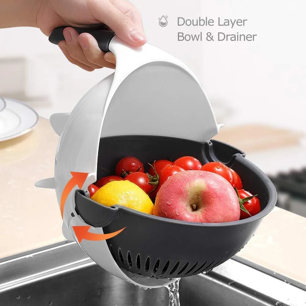 9 in 1 Julienne Slicer with Drain Basket Multi Fuction Food Strainer Fruit Colander Vegetable Slicer Grater Food Cutter Shredder