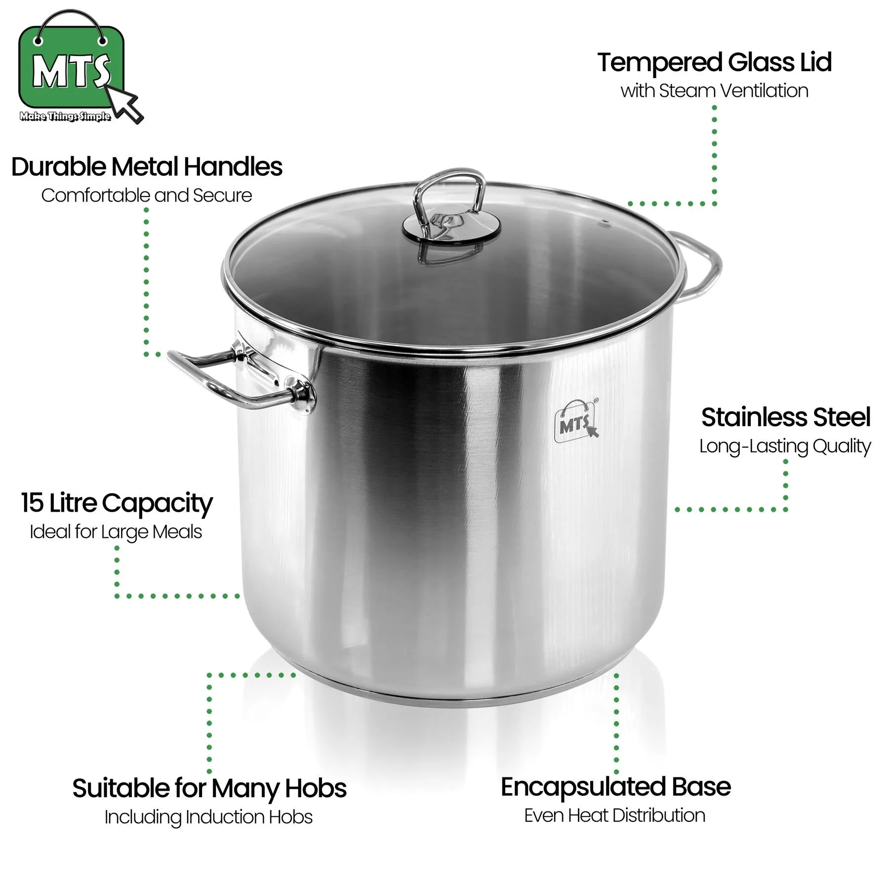 9 Litre Stock Pot With Glass Lid