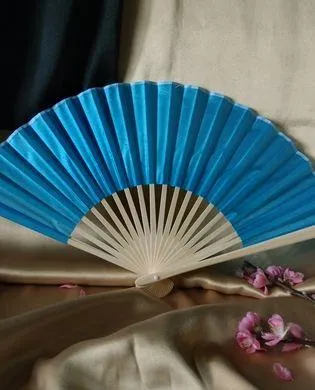 9" Turquoise Silk Hand Fans for Weddings (10 Pack)