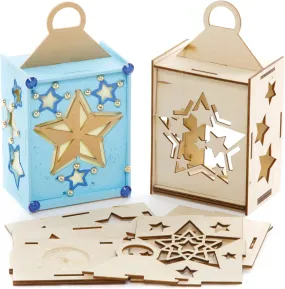 American Elm Pack of 3 Star Wooden Lantern Winter Wooden Craft Set for Children, Arts and Crafts for Kids Christmas Activities for Kids