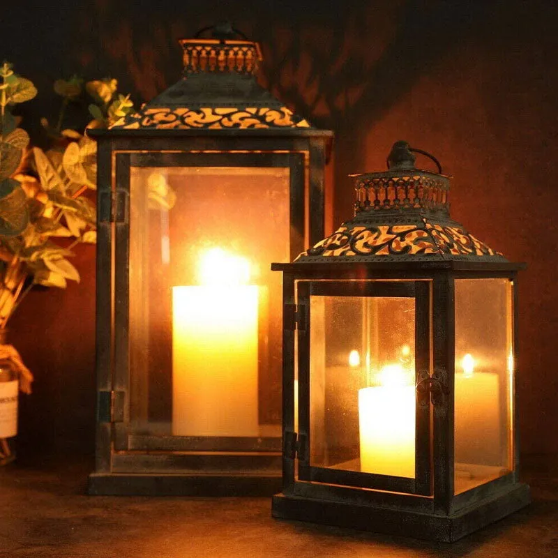 Antique Grey Brush Decorative Lanterns（ Set of 2 ）