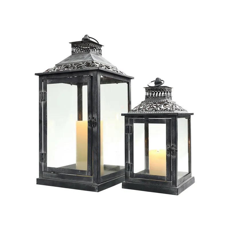 Antique Grey Brush Decorative Lanterns（ Set of 2 ）