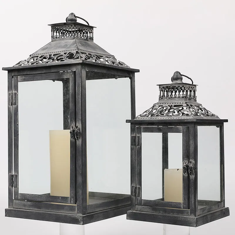 Antique Grey Brush Decorative Lanterns（ Set of 2 ）