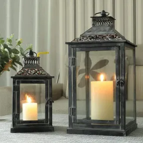 Antique Grey Brush Decorative Lanterns（ Set of 2 ）