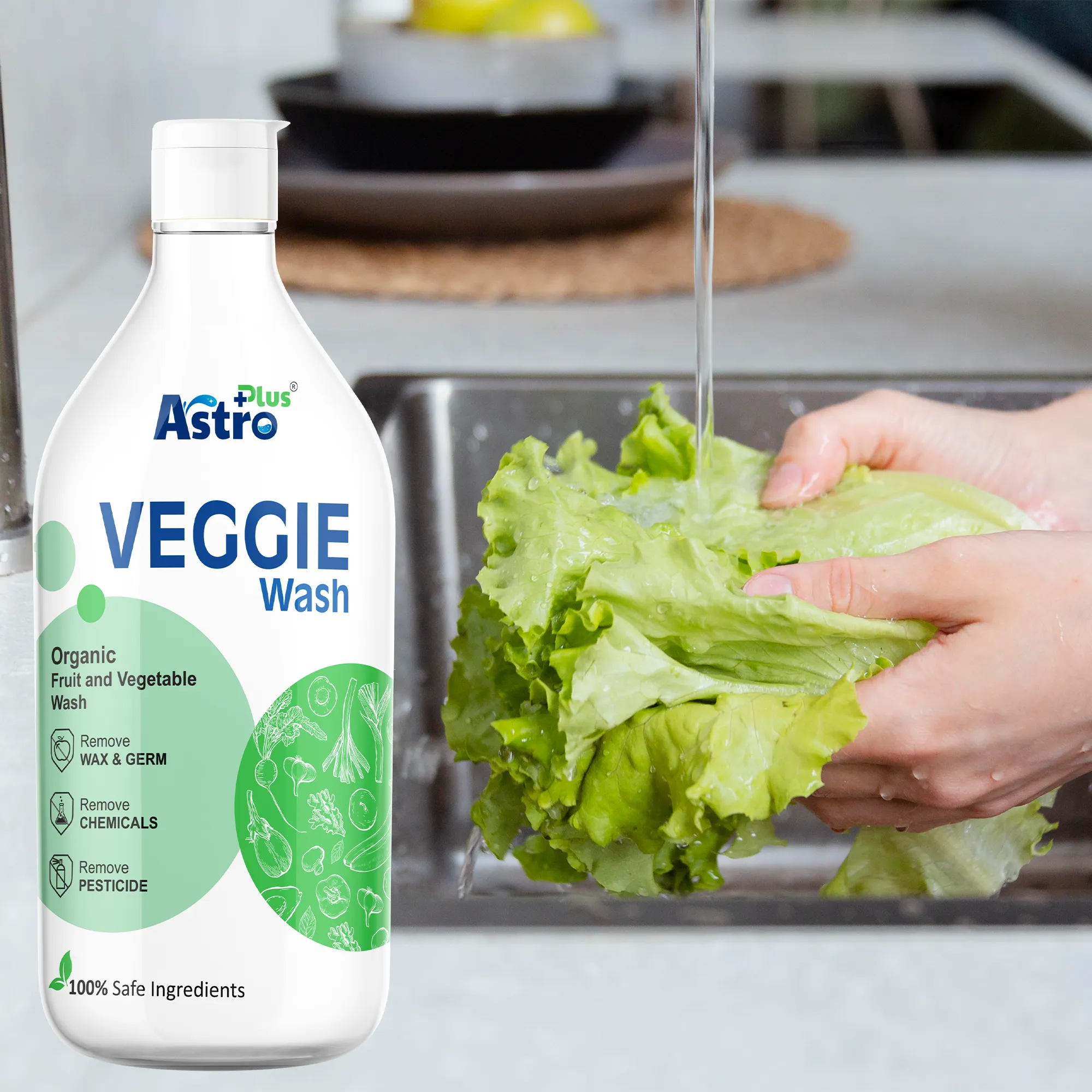 ASTRO PLUS Veggie Wash Clean Fruits & Vegetables Natural Action, Removes Pesticides Germs Safe to use on Veggies and Fruits Washing Liquid (500 ml)