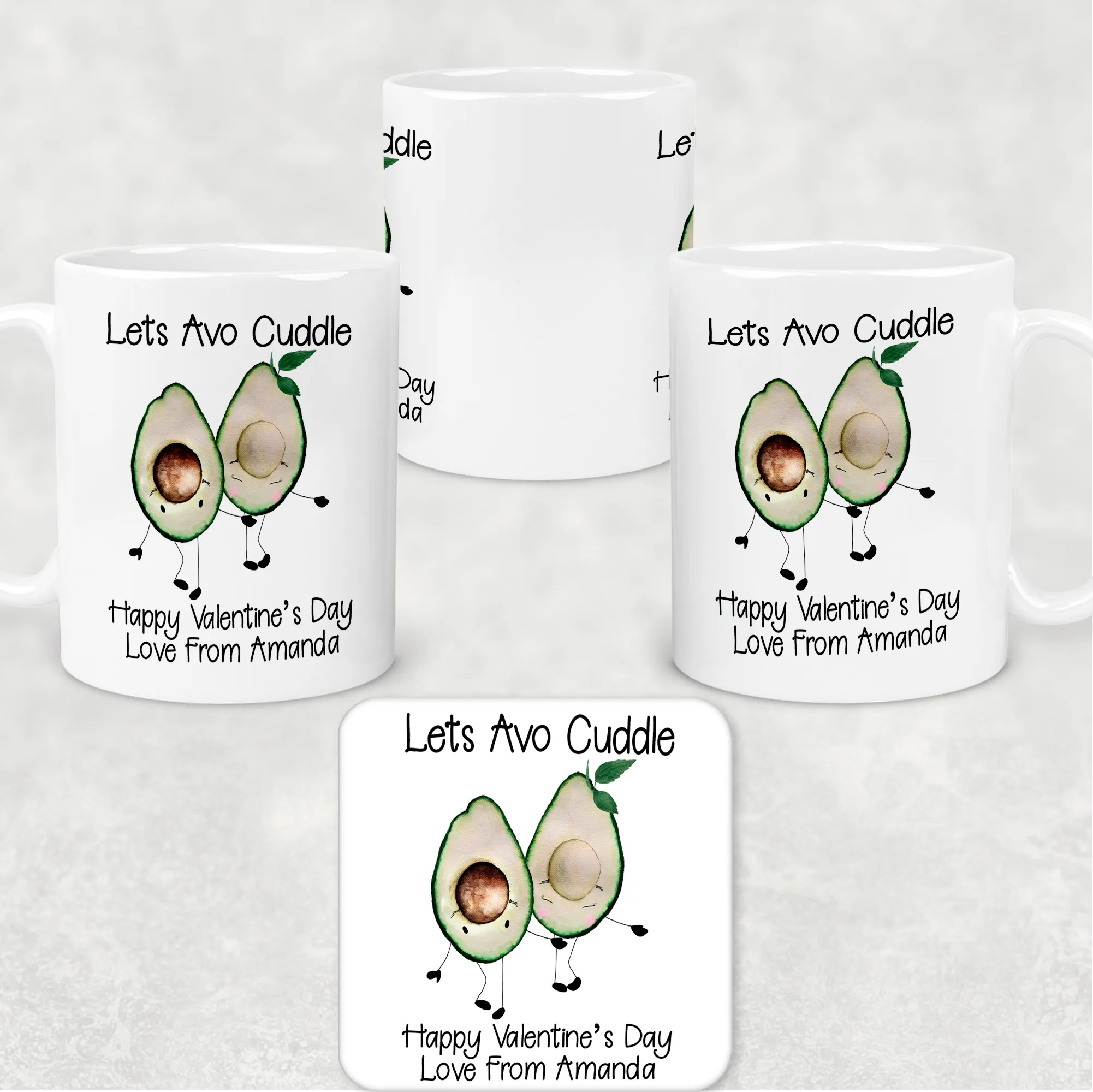 Avo Cuddle Valentine's Day Personalised Mug and Coaster Set