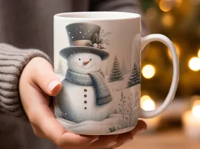 Beautiful Vintage Style Snowman Scene Mug, Coffee Mug Winter Season