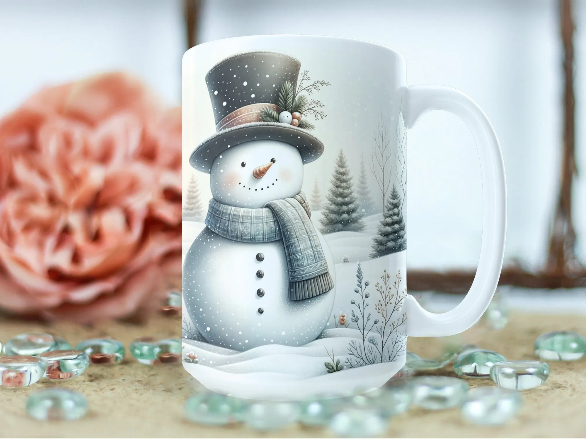 Beautiful Vintage Style Snowman Scene Mug, Coffee Mug Winter Season