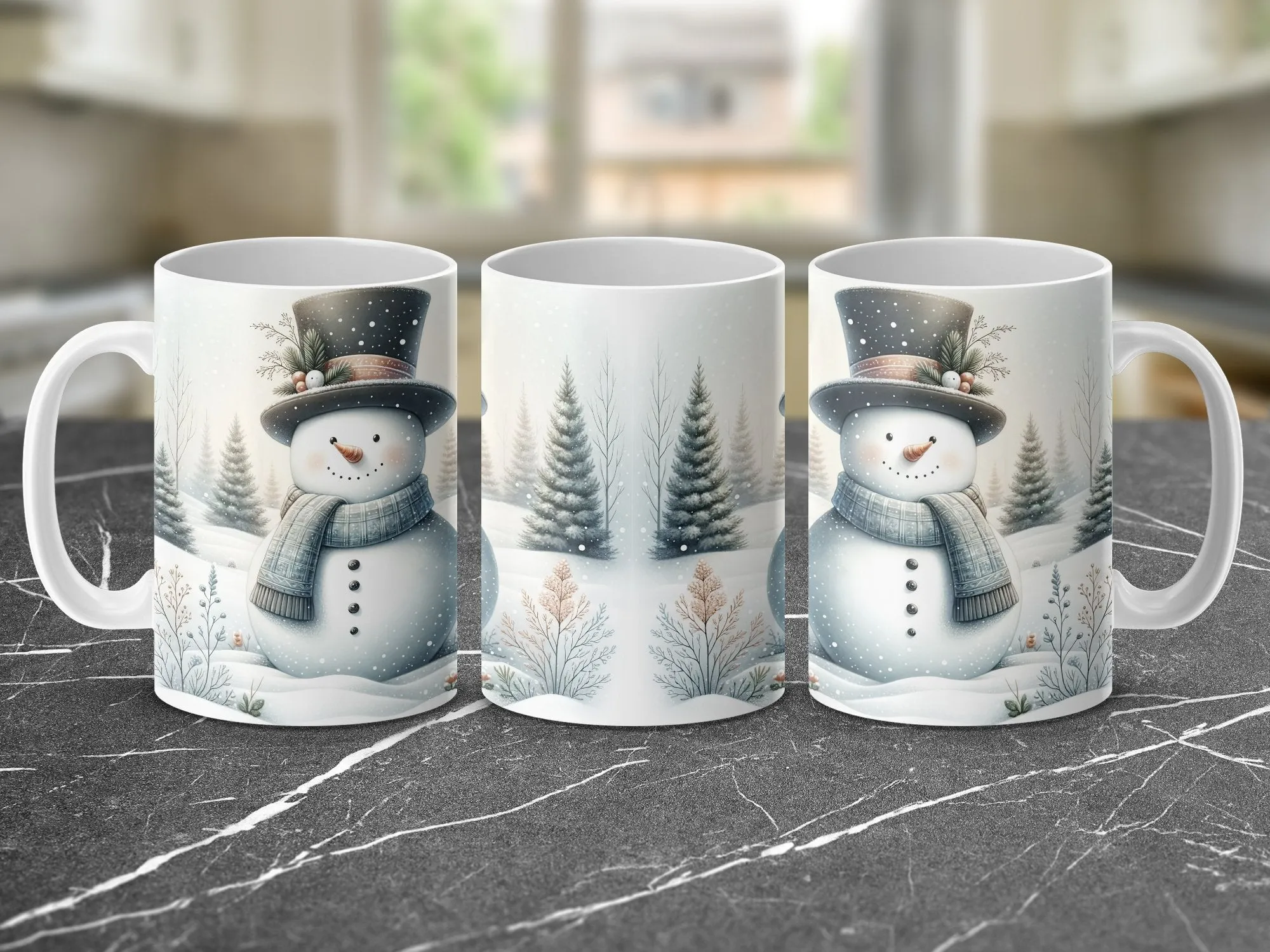 Beautiful Vintage Style Snowman Scene Mug, Coffee Mug Winter Season