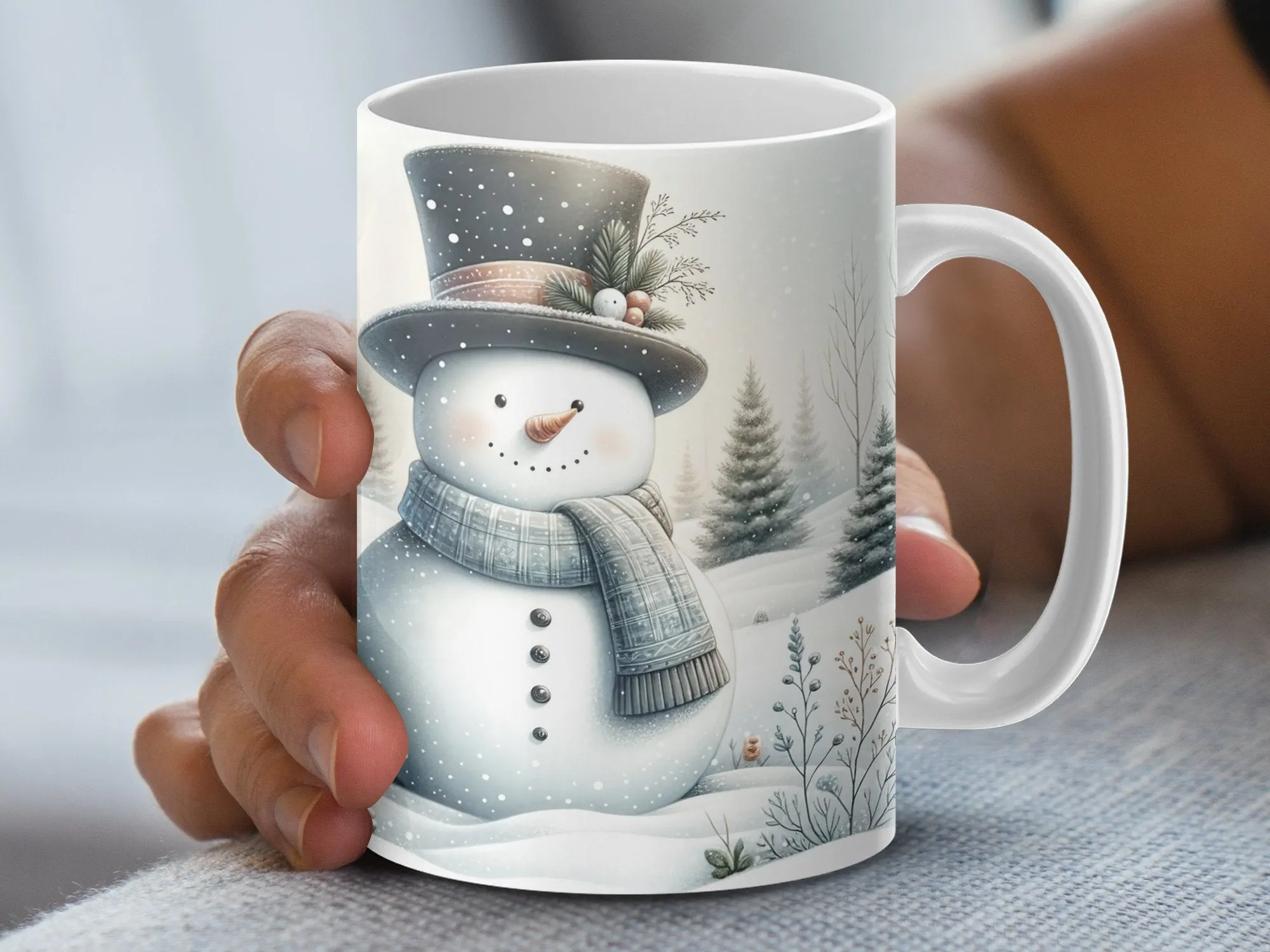 Beautiful Vintage Style Snowman Scene Mug, Coffee Mug Winter Season