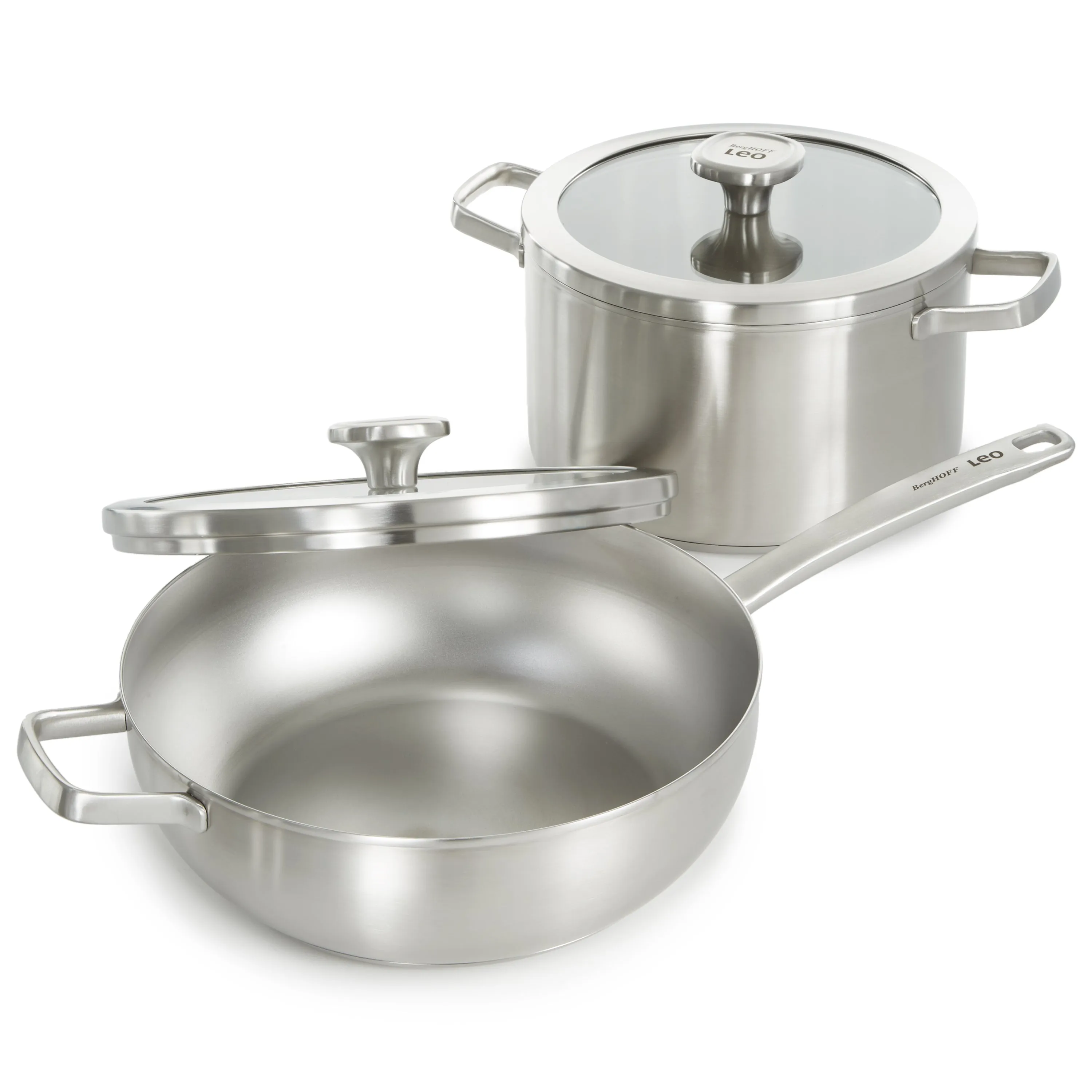 BergHOFF Leo Graphite 4Pc Cookware Set With Glass Lids, Recycled 18/10 Stainless Steel